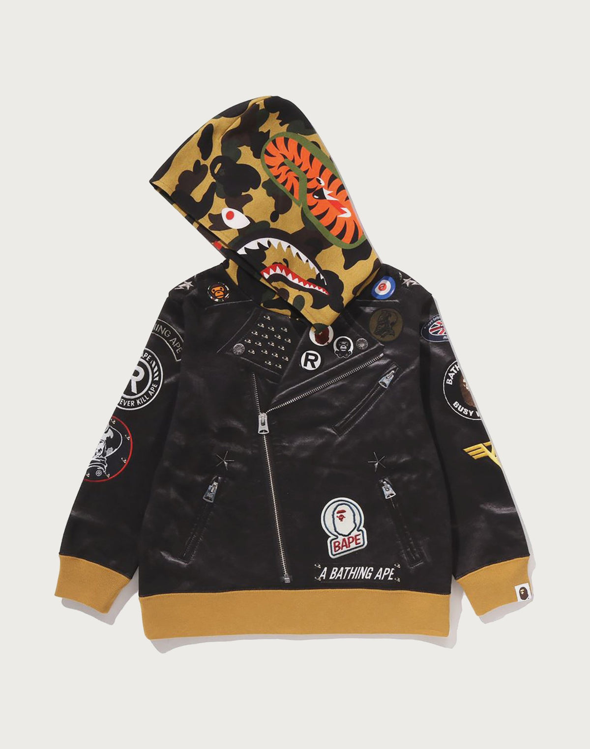 LEATHER JACKET PRINT SHARK PULLOVER HOODIE KIDS