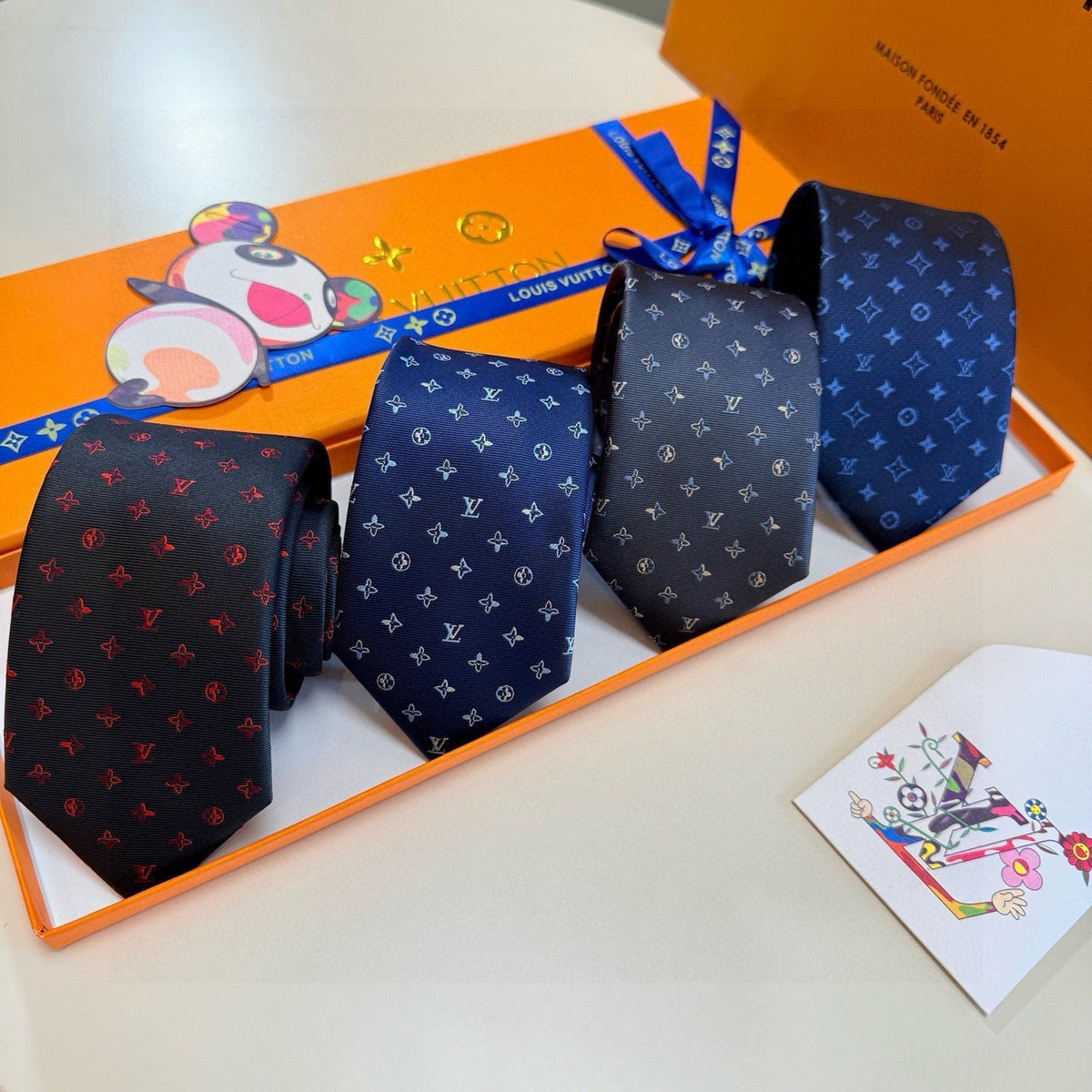 Louis Vuitton Style Men's Monogram Micro Pattern Silk Tie
