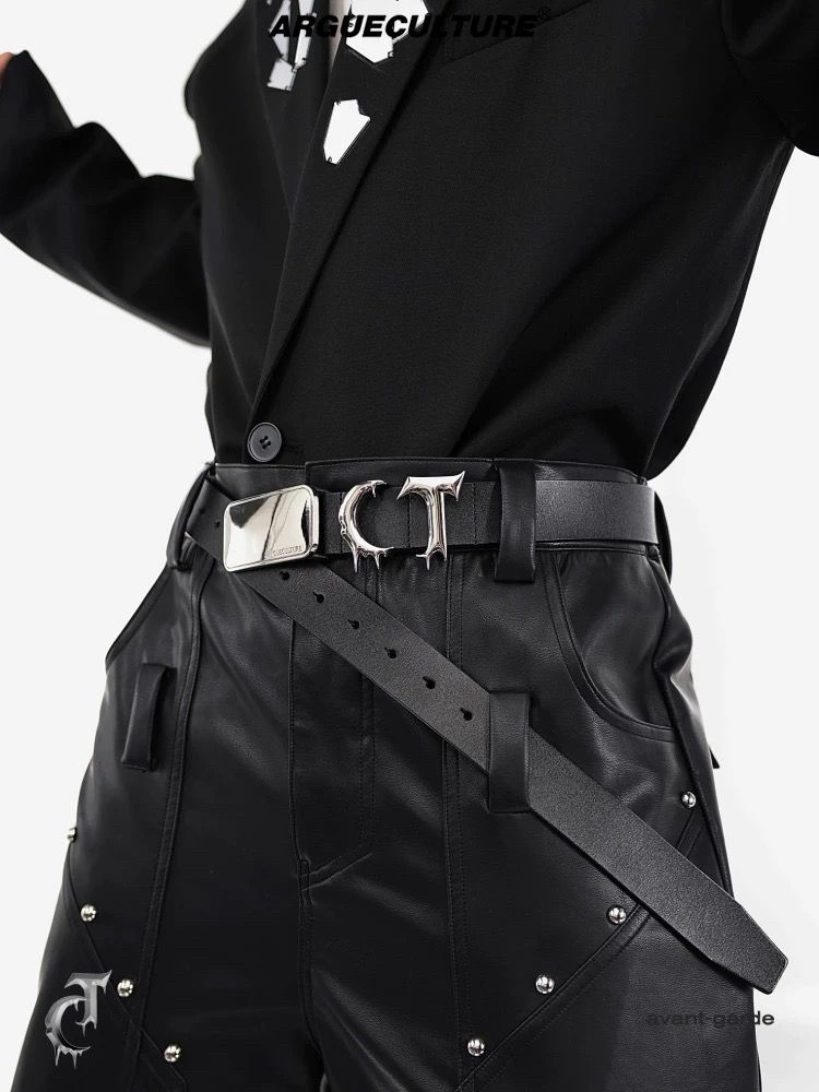 Argue Culture Logo Liquid Metal Belt Avant-Garde Spliced Leather Waist