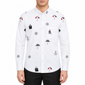 Men's Nautical Print Long-Sleeve Shirt — White & Blue | Thom Browne