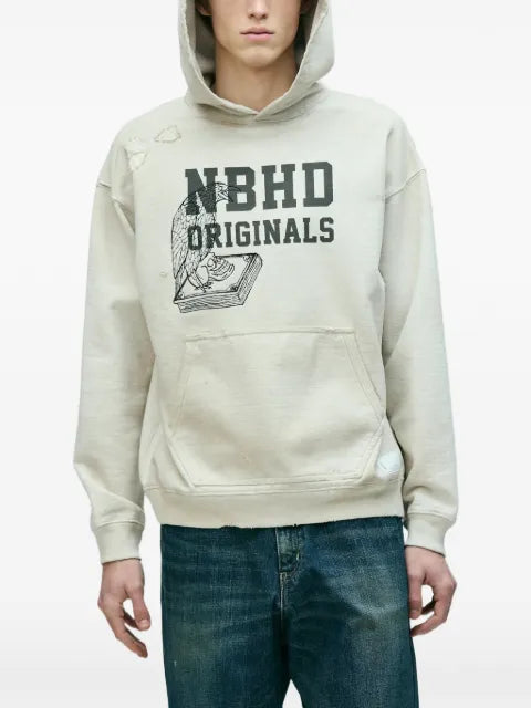 Neighborhood distressed graphic-print hoodie