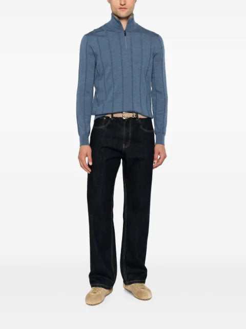 Canali ribbed quarter-zip sweater