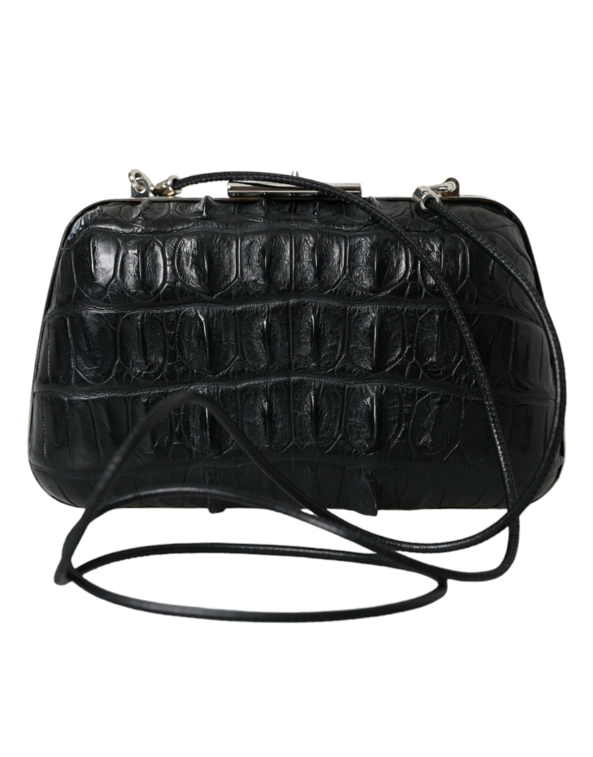 Black Exotic Skin Leather Shoulder Crossbody Box Clutch