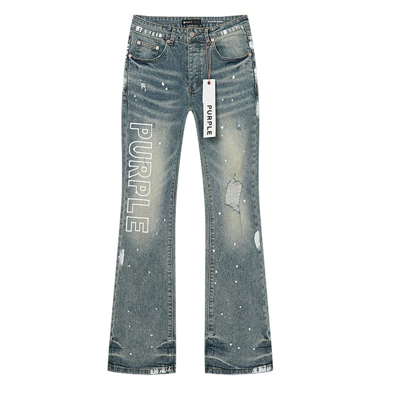 Purple Brand Paint-Splatter Distressed Bootcut Jeans