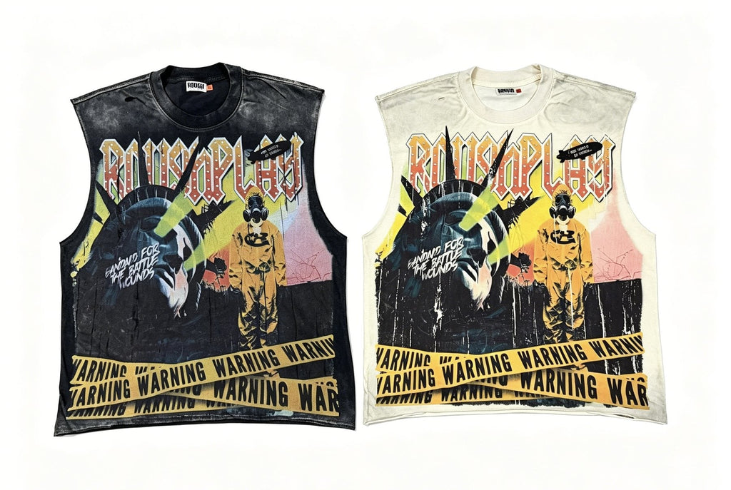 Rough Play Warning Globe Graphic Sleeveless T-Shirt