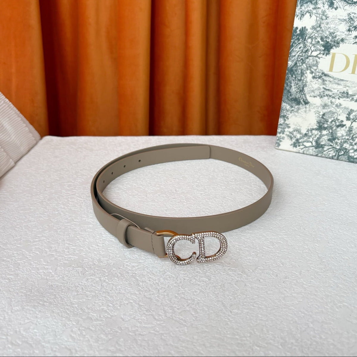 DIOR 25S BELT 20 MM IN BEIGE-GREY CALFSKIN 595248