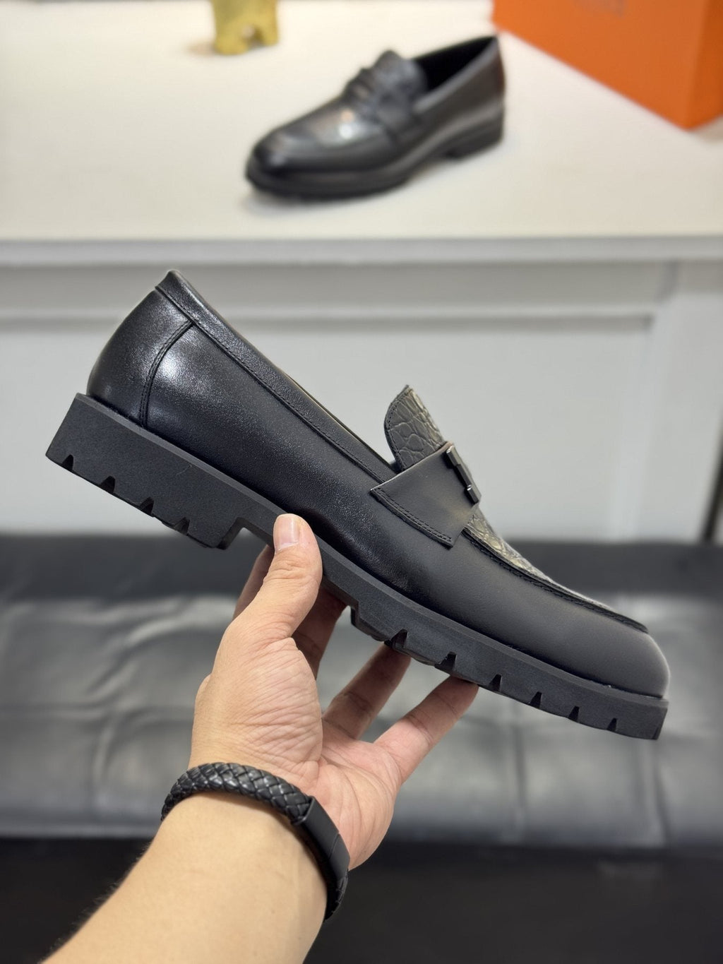 Hermès Men's Black Knot Lug Sole Loafers