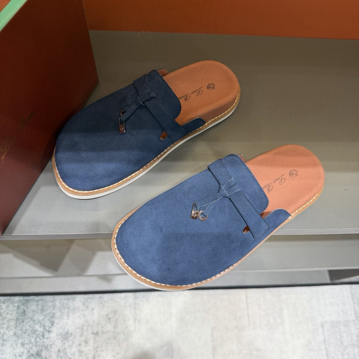 Loro Piana Navy Blue Slip-On Mule Loafers