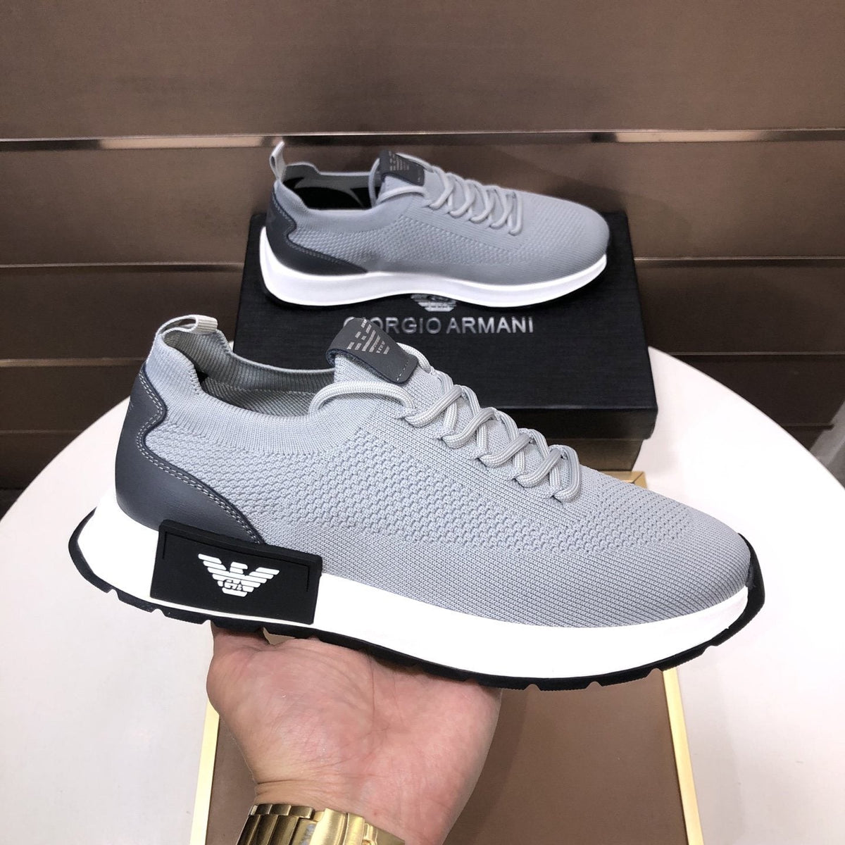 Giorgio Armani Men's Knit Lace-Up Sneakers