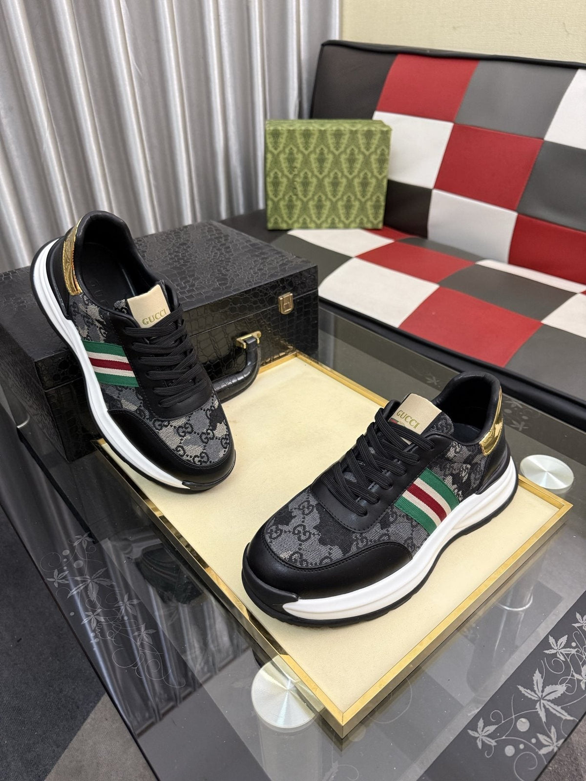 Gucci Monogram Stripe Low-Top Sneakers